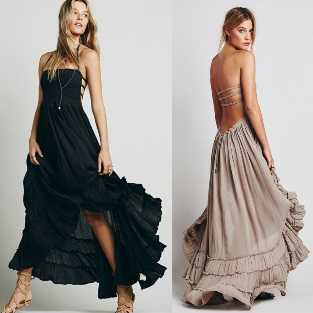 Caged Halter Maxi Swing Dress